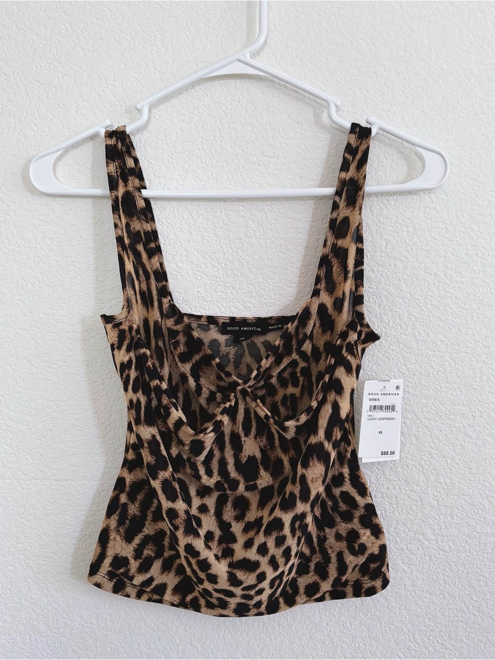 Good American Mesh Bustier in Lucky Leopard001